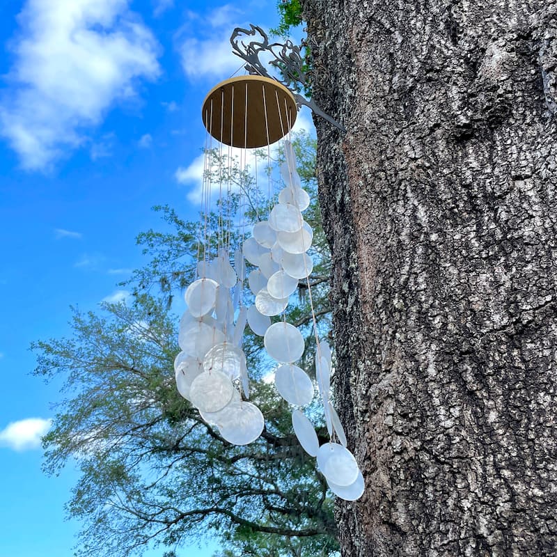 Set Of 2 White Capiz Shell Wind Chimes Elegant 29-Inch Hanging