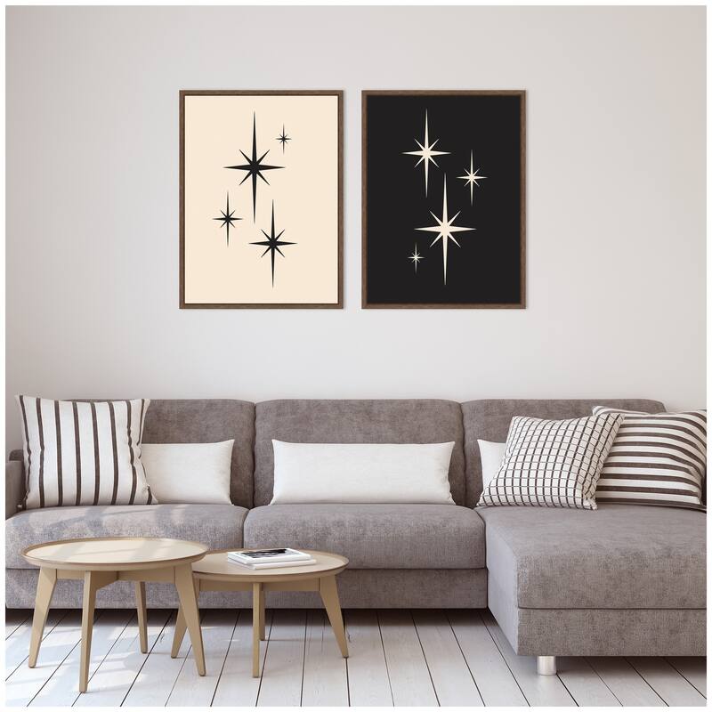 Kate and Laurel Starburst Retro Atomic 70s Style MCM Minimalist 2 Piece Framed Canvas Wall Art Set by Lucky Guava