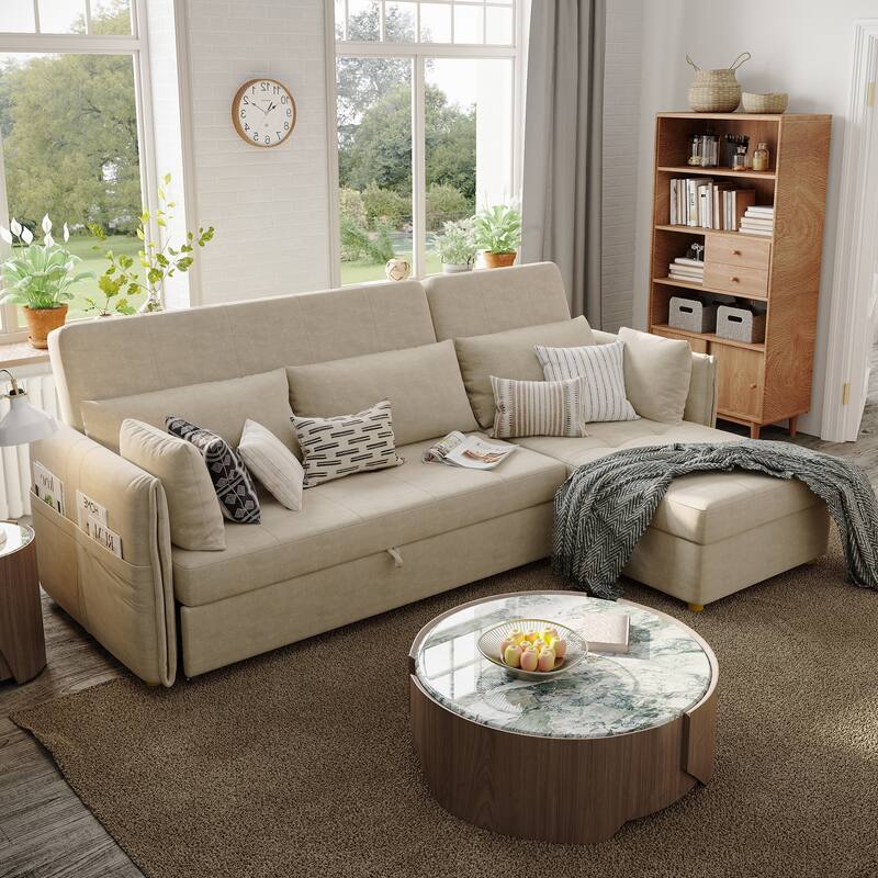 98.43" Modern Minimalist "L" Shape Sofa Bed，Anti-scratch and Water-proof, Solid Wood Frame