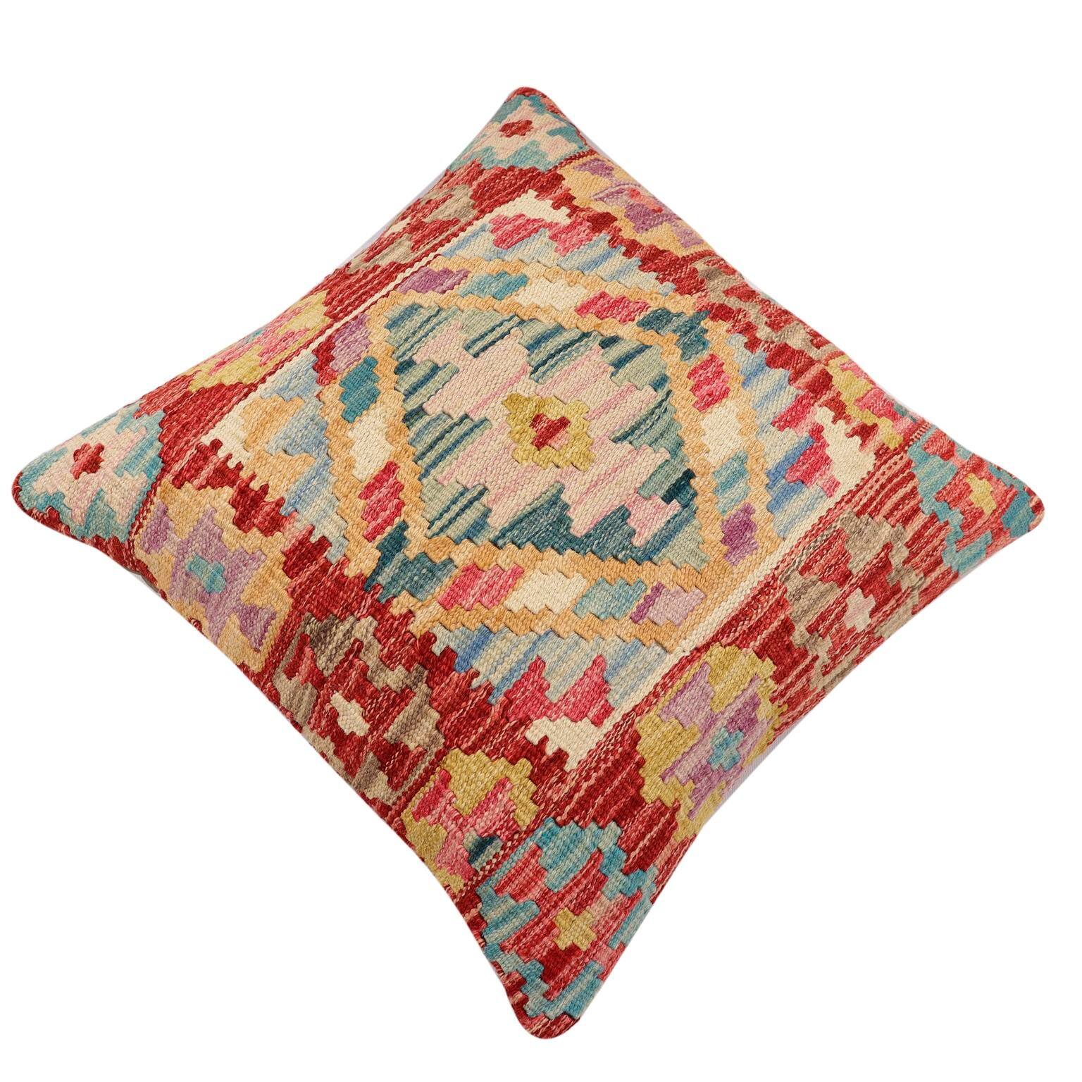 Bohemian Lorraine Turkish HandWoven Kilim Pillow 18'' x 18'' Bed