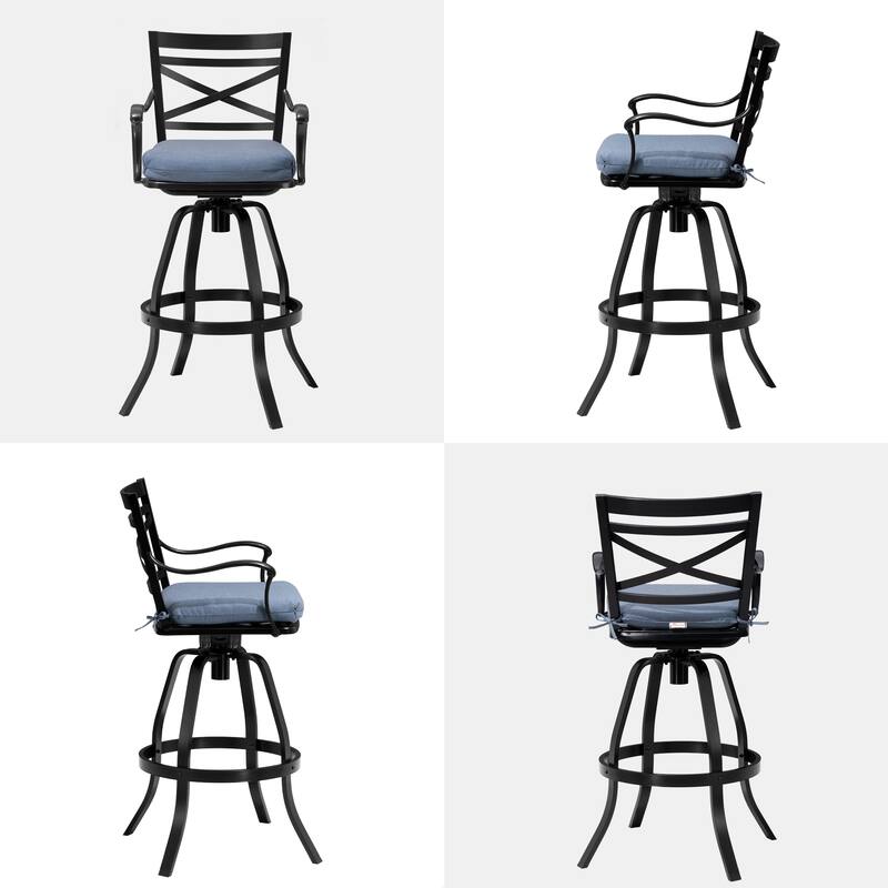 Outdoor Indoor Aluminum Swivel Patio Bar Stools Dining Chairs with Removable Sunbrella Cushion