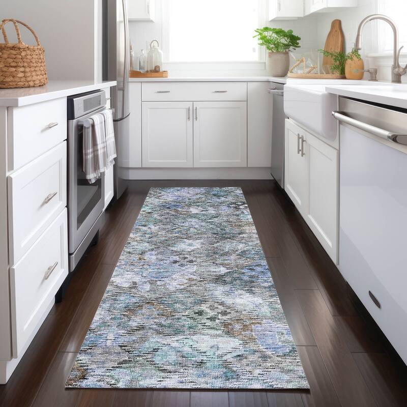 Machine Washable Indoor/ Outdoor Boho Moroccan Chantille Rug - Blue - 2'3" x 7'6"