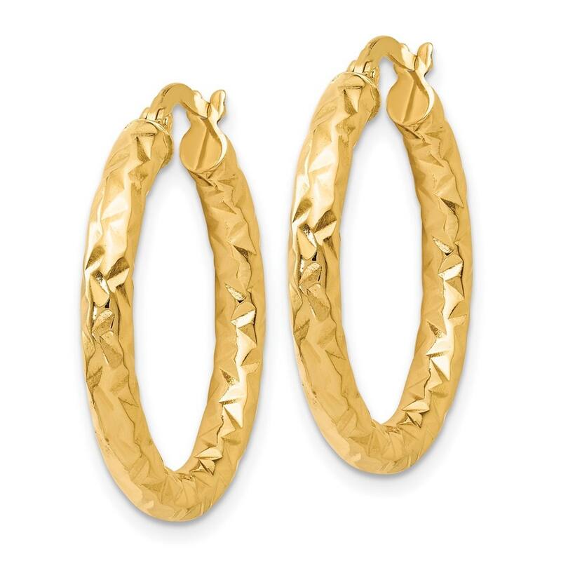 Curata 14k Yellow Gold Polished and Textured Hinged Foreverlite Hoop Earrings - 25x33.5mm