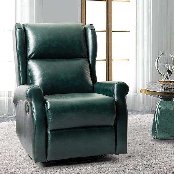 slide 1 of 100, Baksoho Faux Leather Manual Swivel Recliner with Metal Base GREEN