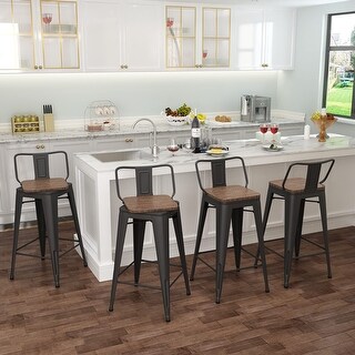 24 Inch Swivel Bar Stools Set of 4 Metal Bar Stools with Backs Counter ...