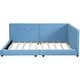 preview thumbnail 8 of 7, Upholstered Queen Size Platform Bed with USB Ports, Linen Fabric, Sturdy Wood Daybed Frame, No Box Spring Needed, Blue