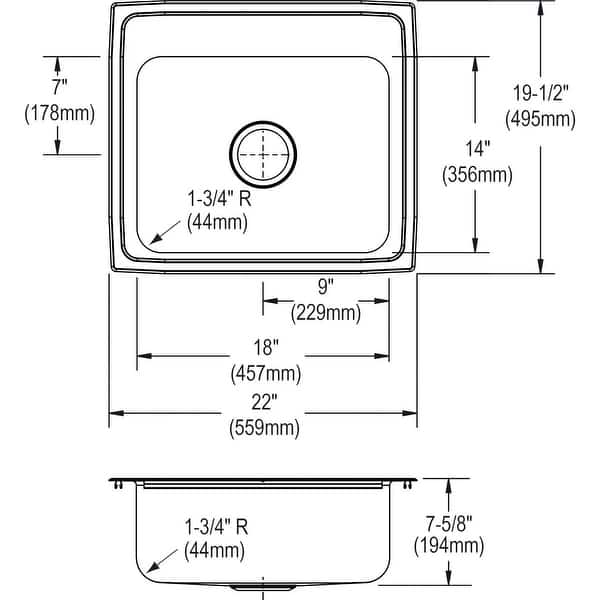 Elkay Lustertone 22" Drop In Single Basin Stainless Steel Kitchen Sink