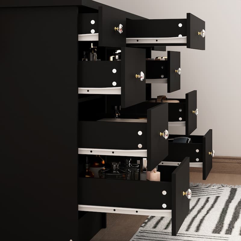 Spacious Vanity Desk with Mirrored Storage Cabinets - A Beauty Oasis