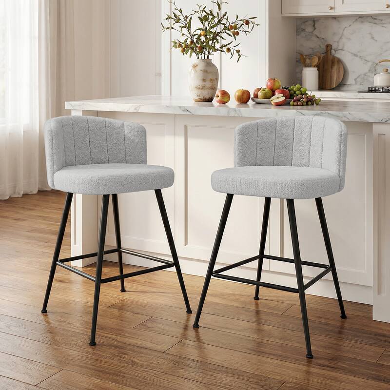 25.2" Upholstered Counter Height Barstools with Back, Modern Chairs Set for Kitchen Island