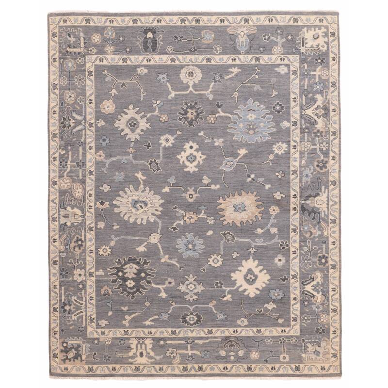 ECARPETGALLERY Hand-knotted Modern Oushak Dark Grey Wool Rug - 8'1 x 9'11