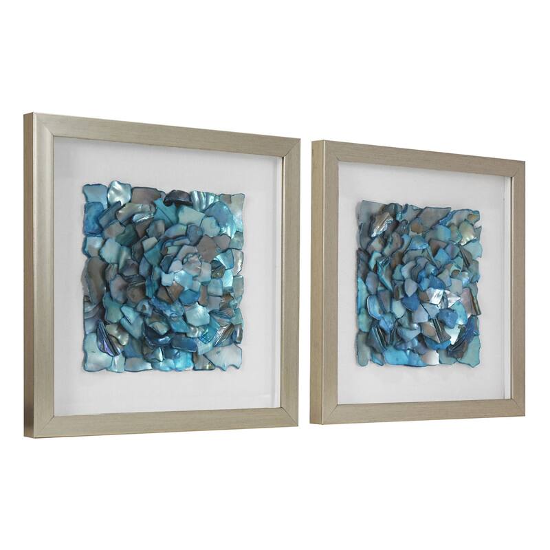 American Art Decor 2-Piece Coastal Seashell & Sea Glass Shadowbox Framed Wall Art Set