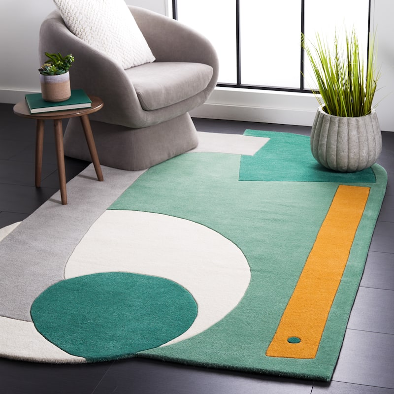 SAFAVIEH Handmade Fifth Avenue Mattea Modern Abstract New Zealand - 8' x 10' - Green/Ivory - Rectangle