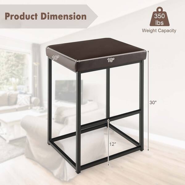 dimension image slide 0 of 2, Costway 30" Barstools Set of 2 Upholstered Bar Height Chairs PU - See Details