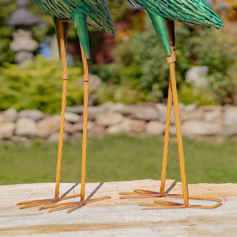 Set of 2 41 Inch Tall Metallic Heron Garden Figurines
