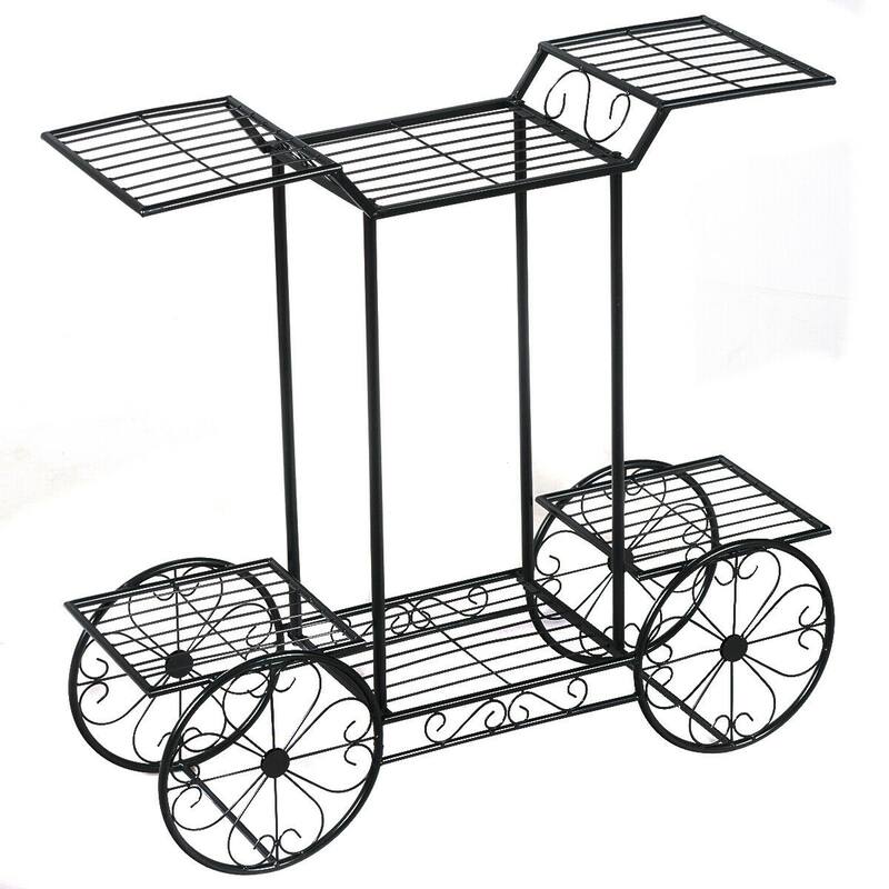 6-Tier Garden Cart Flower Rack with Metal Shelves for Indoor Outdoor - 32" x 10" x 30"(L x W x H)