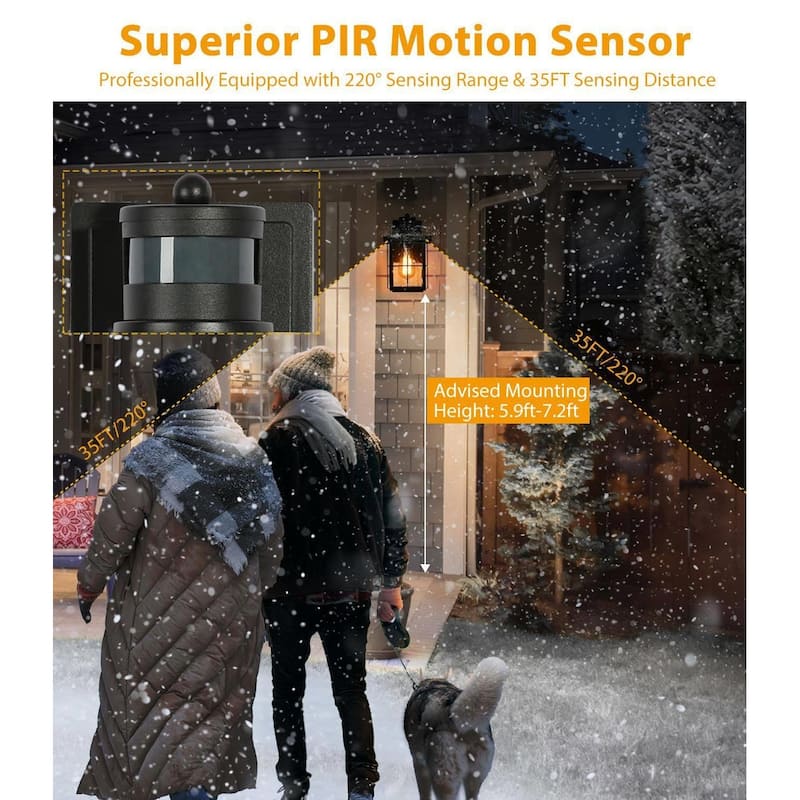 Bern Dusk to Dawn Set of 2 Black Motion Sensor Outdoor Wall Lantern Exterior Sconce - L 7.1"* W 7.7"* H 10.6"