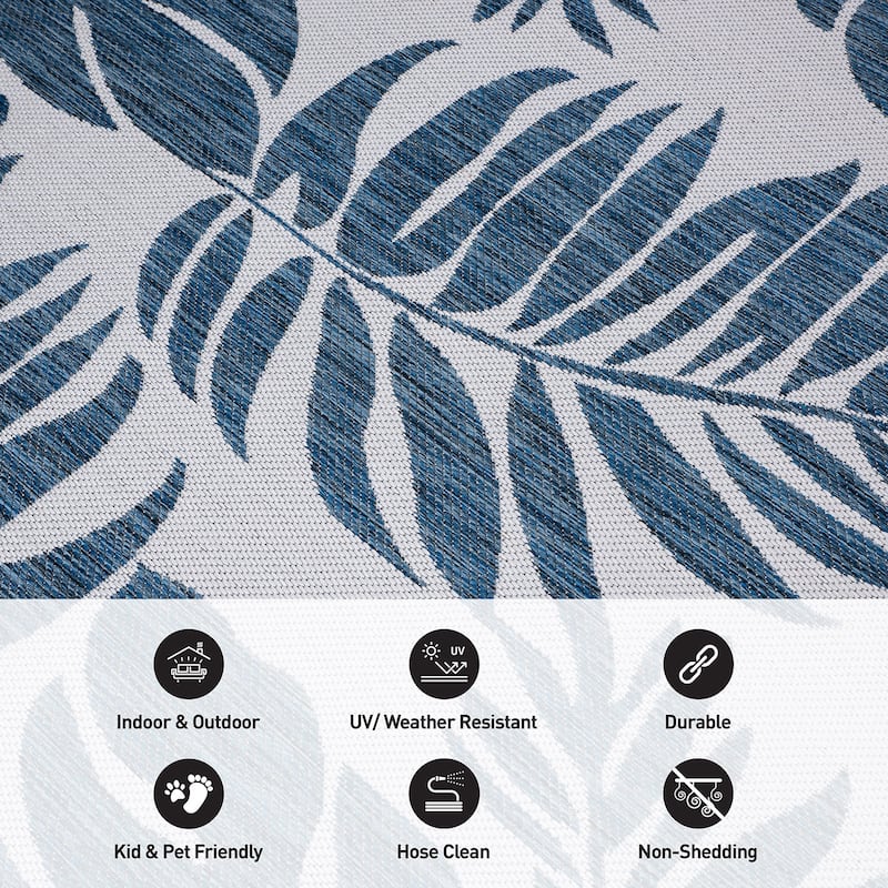 World Rug Gallery Floral Leaves Textured Flat Weave Indoor/Outdoor Area Rug