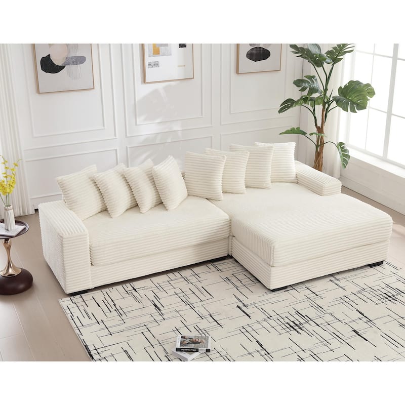 L Shaped Modular Sectional Sofa with Chaise, Oversized Corduroy Upholstered Sleeper Sofa, Floor Corner Sofa with Throw Pillows