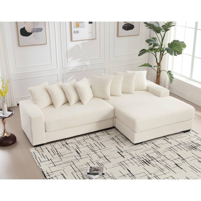 L Shaped Sectional Sleeper Sofa Corduroy Corner Sofa with Chaise Lounge and 8 Throw Pillows, Oversized Modular Daybed