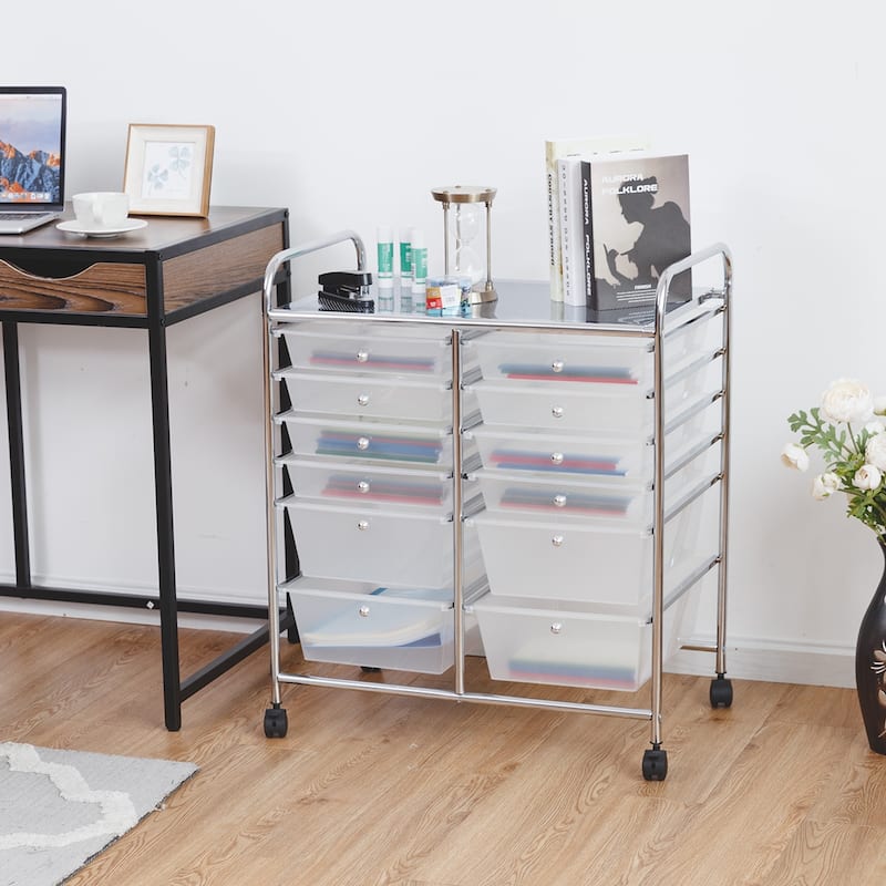 12-Drawers Rolling Storage Cart with Organizer Top - See Details