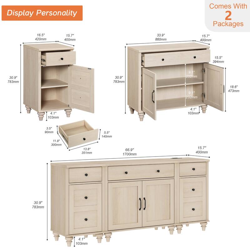 Farmhouse TV Stand with Doors and Drawer﻿