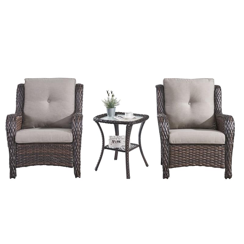 Pocassy Outdoor Wicker Bistro Set, 3 Piece Patio Set