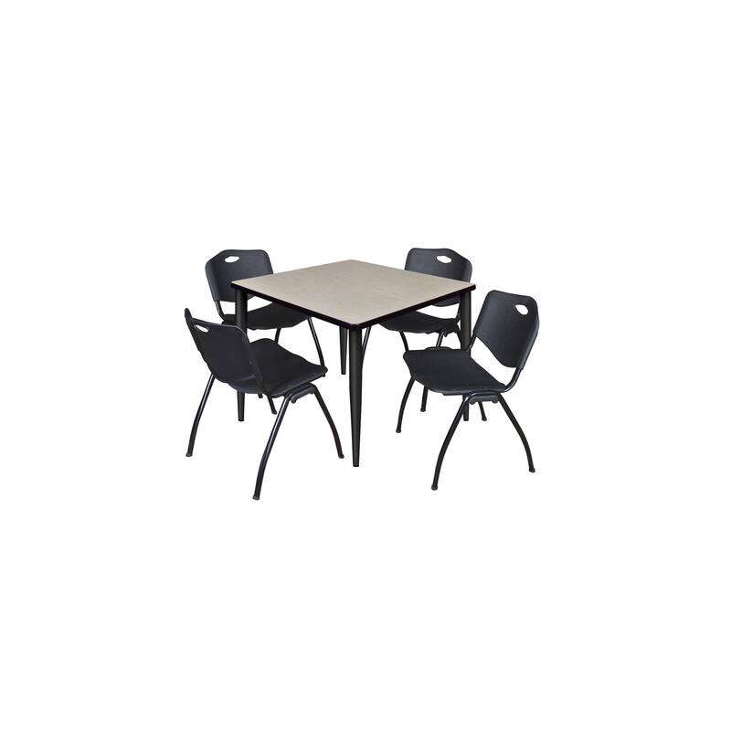 36 in. Square Breakroom Table- Maple Top, Black Base & 4 M Stack Chairs- Black