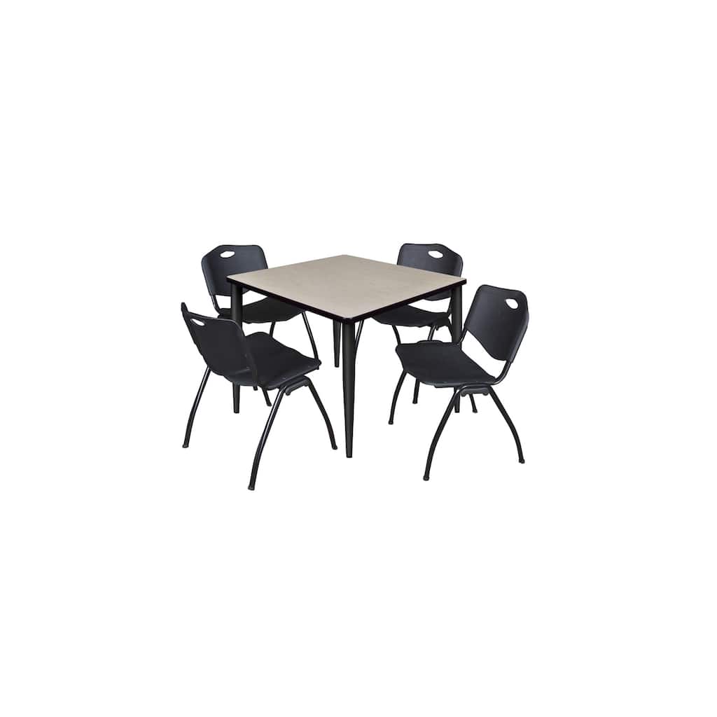 36 in. Square Breakroom Table- Maple Top, Black Base & 4 M Stack Chairs- Black