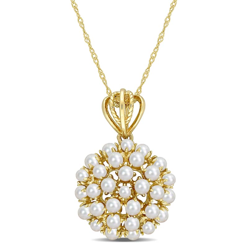 Miadora 2.5-3mm Cultured Freshwater Pearl Floral Cluster Pendant Chain in 10k Yellow Gold