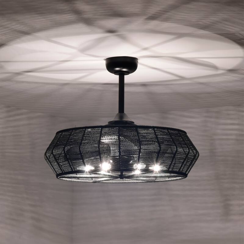 Akasha 28 Inch Rattan Rope Fandelier 6 Light with Remote (Color Optional)
