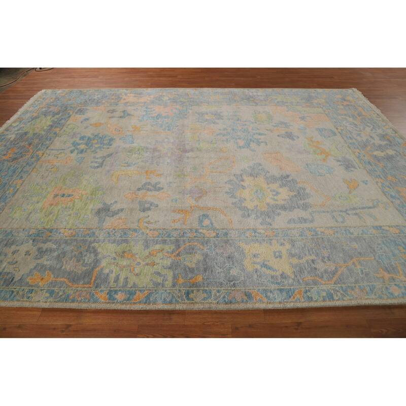 All-Over Floral Oushak Oriental Area Rug Hand-Knotted Wool Carpet - 8'10" x 11'9"