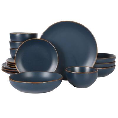 16 Piece Plates and Bowls Dishes Stoneware Ceramic Dinnerware Set - Navy Blue