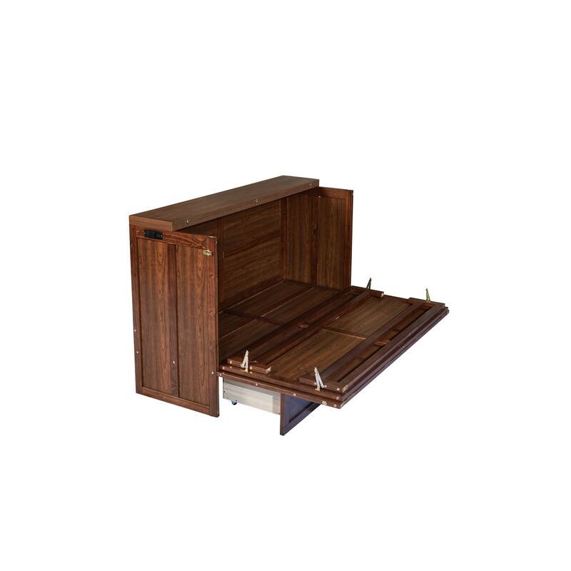 Roomfitters Queen Murphy Bed Cabinet with Storage Compartment, Charging Station with USB, Solid Pine Wall Bed