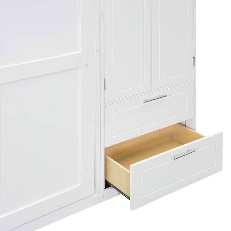 Queen Size Murphy Bed with Storage - Space-Saving Wall Bed with 3 Cabinets, Wardrobe and 2 Drawers