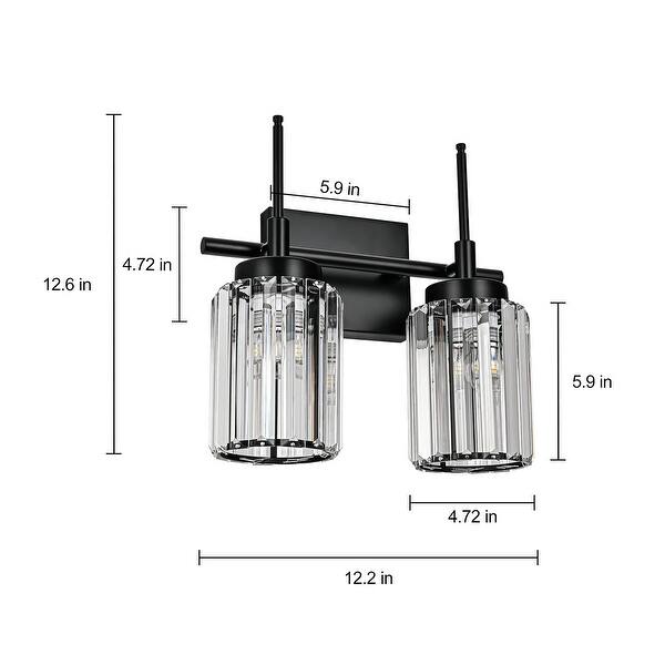 dimension image slide 8 of 11, Modern Black 1/2/3/4/5-Light Bathroom Crystal Vanity Light Wall Sconces