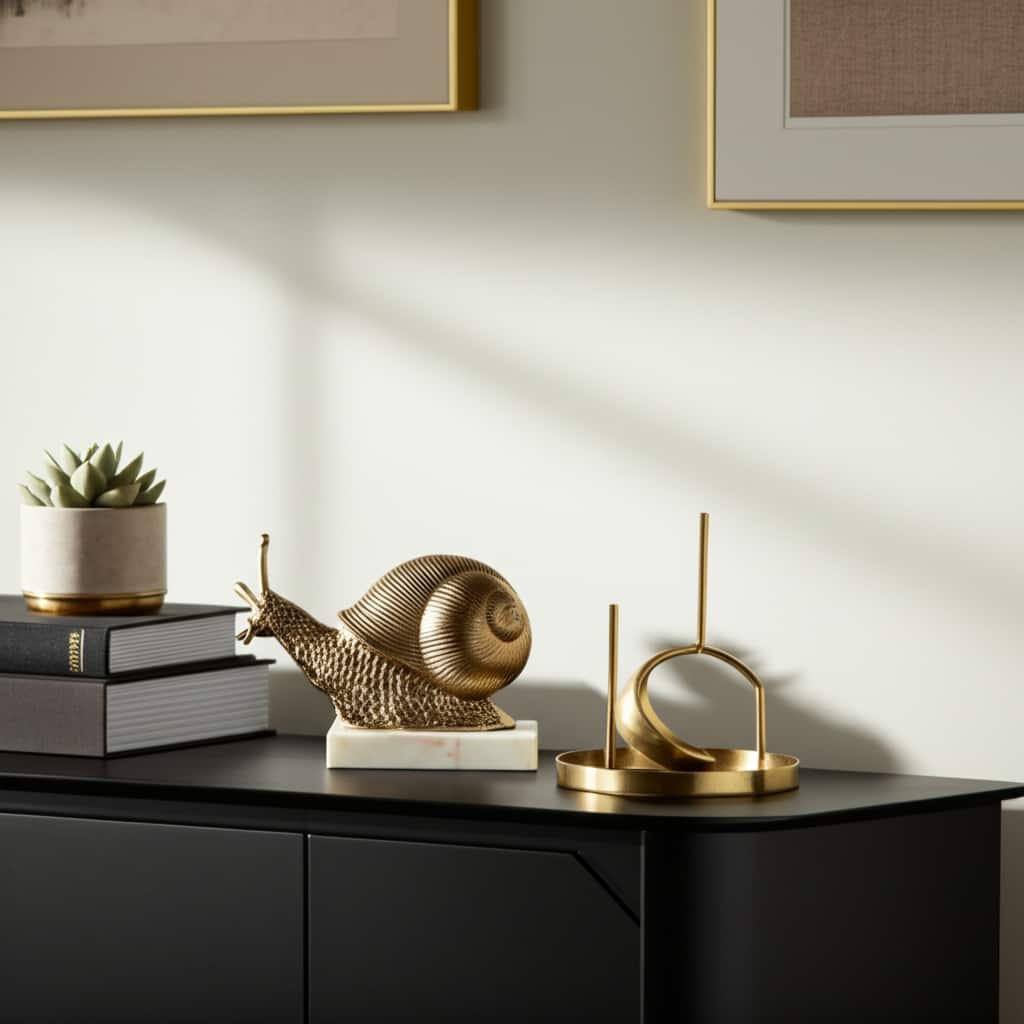 Metal Snail Sculpture on Marble Base Figurine Accent - 7" Gold - 9.5" x 4" x 6.5"