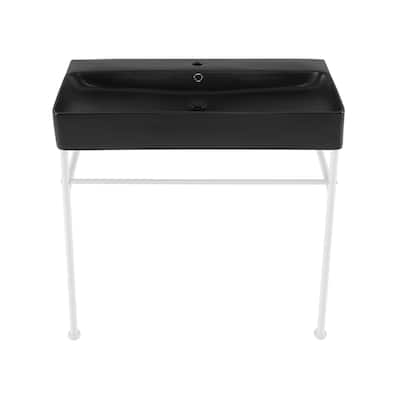 Charme 36 Ceramic Console Sink Matte Black Basin Matte White Legs - 36" x 16" 35"