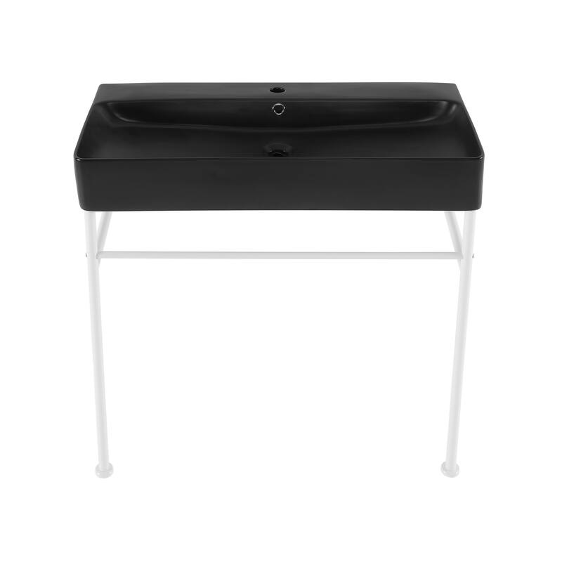 Claire 24 Ceramic Console Sink Matte Black Basin Matte White Legs On