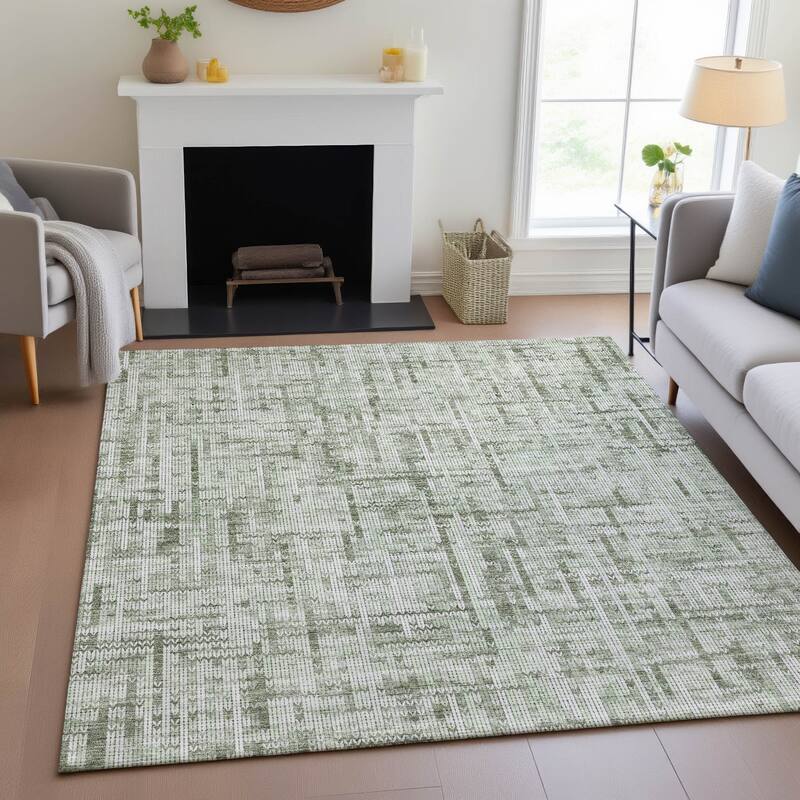 Machine Washable Indoor/Outdoor Modern Crosshatch Chantille Rug