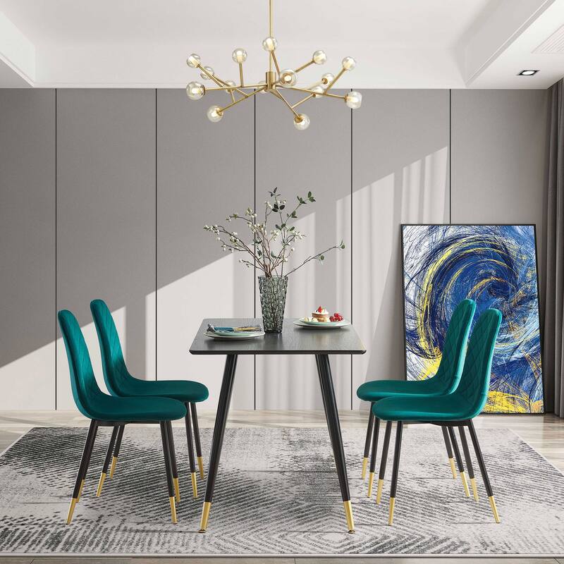 Black Modern Rectangular Kitchen Dining Table with Metal Legs