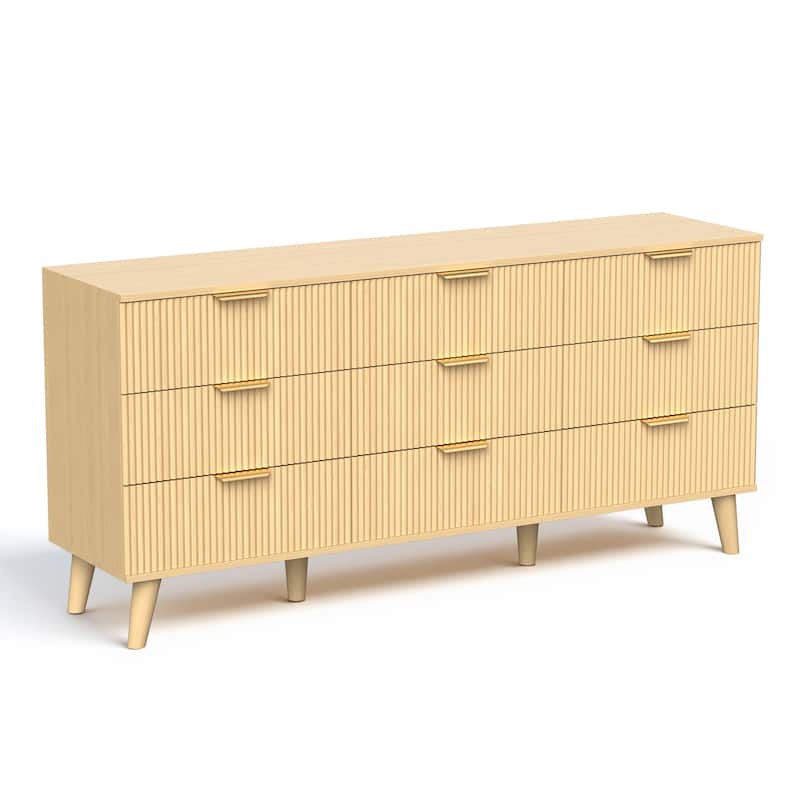Meyreso Modern Boho Wave Wood Dresser, Wide Storage Cabinet