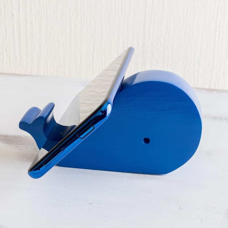 Novica Handmade Blue Whale Wood Phone Holder