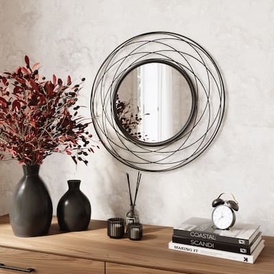 Layla Modern Round Metal Modern Wall Mirror - Black - 30"H x 30"W - 30