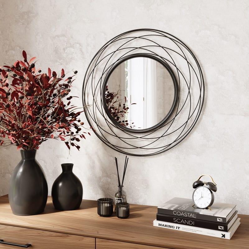 Layla Modern Round Metal Modern Wall Mirror - Black - 30"H x 30"W - 30