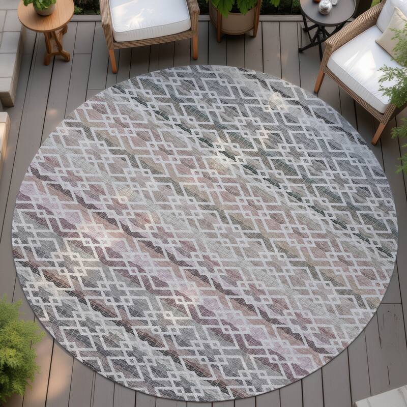 Machine Washable Indoor/ Outdoor Cabo Stripe Chantille Rug - Silver - 8' x 8'