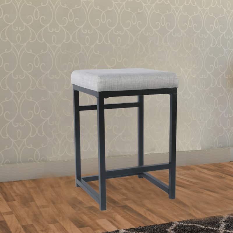 Open Back Metal Counter Stool with Fabric Upholstered Padded Seat - 24 H x 16 W x 16 L Inches -  Gray and Black 