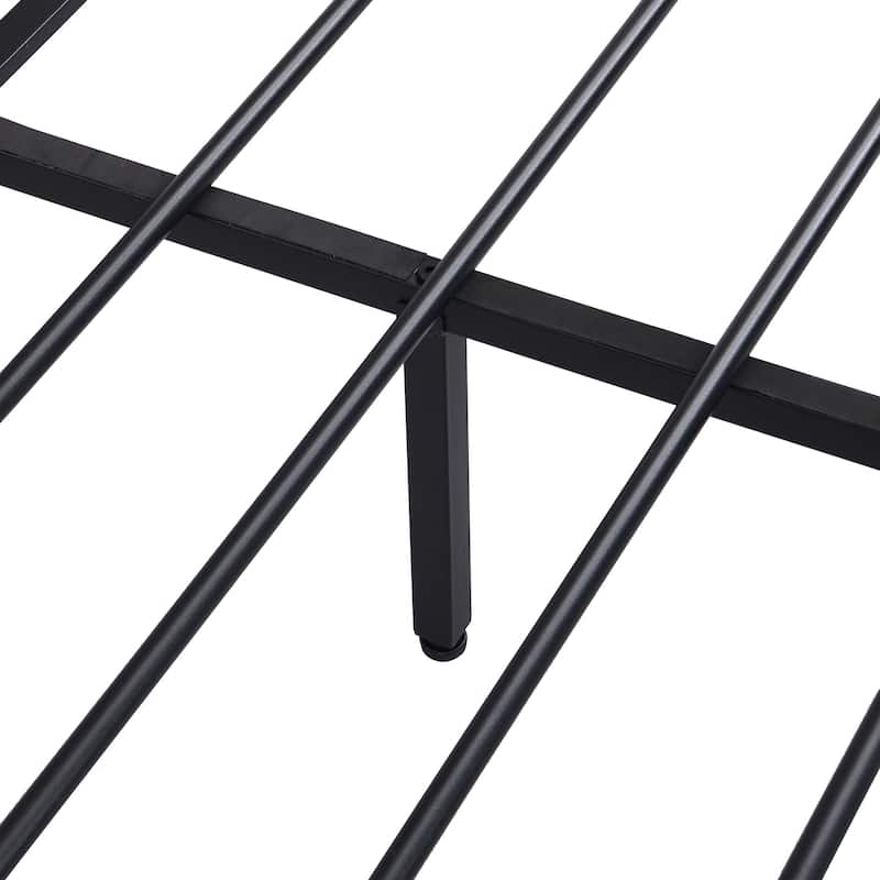 Noise Free Metal/Wood Platform Bed Frame with 2 USB Ports, Modern Industrial LED Lights Headboard Bed Frame with Shelf