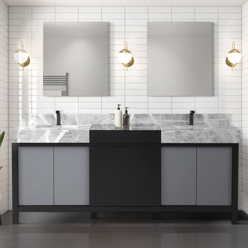 Lexora Zilara Bathroom Vanity in Black and Grey With Contertop - 80"X22"X34"