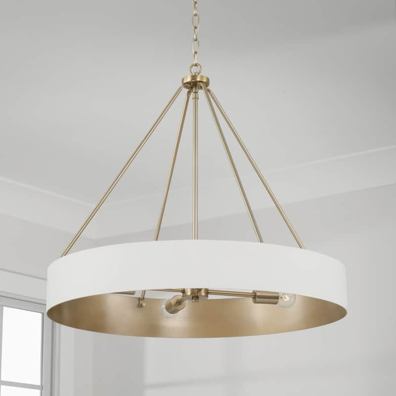 27.50"W x 24.25"H 4-Light Modern Circular Metal Chandelier with Painted Matte Brass Interior