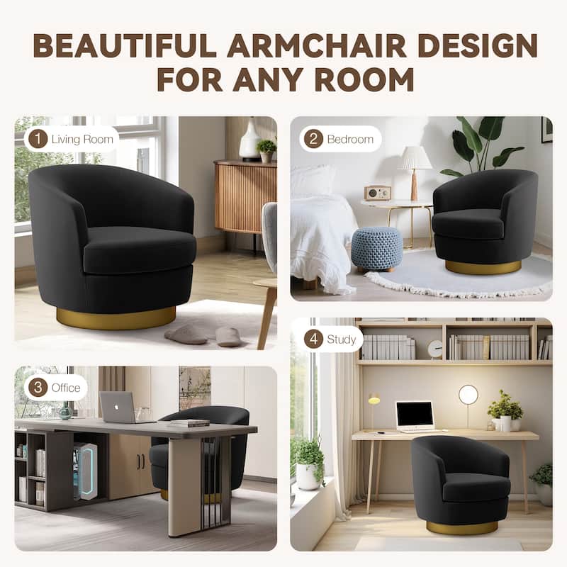 360 Degree Velvet Swivel Club Chair, Soft & Comfotable